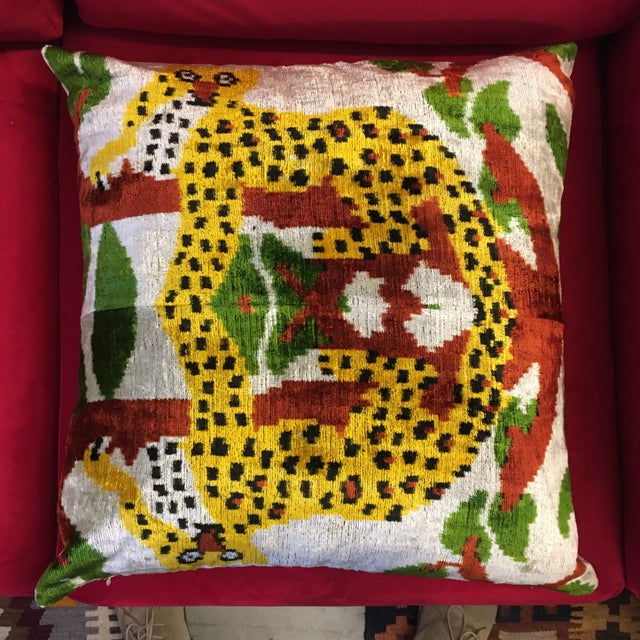 Silk velvet animal print pillow. The reverse side is off-white woven fabric and the pillow has a zipper with new feather...
