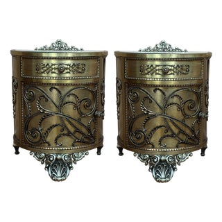 Antique Louis XVI Style Pair of Bronze / Brass Vitrine Cabinets or Nightstands For Sale