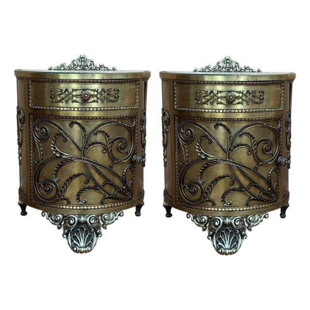 Antique Louis XVI Style Pair of Bronze / Brass Vitrine Cabinets or Nightstands For Sale