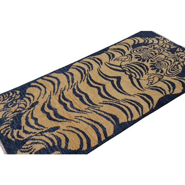 Rug & Kilim Vintage Zeki Müren Rug in Orange With Brown and Blue Patterns by Rug & Kilim For Sale - Image 4 of 7