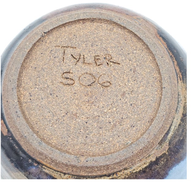 Hand-Thrown Modernist Studio Pottery Bowl – Abstract Blue and Earth Tone Glaze For Sale In San Francisco - Image 6 of 6