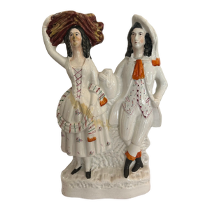 Large Antique Staffordshire Figurine Depicting a Highland Harvest Couple
