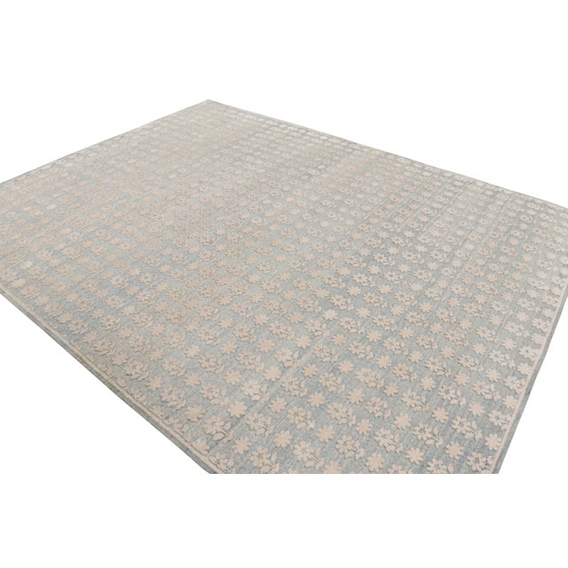 Rug & Kilim Rug & Kilim’s Modern Block Print Rug in Blue with White Floral Patterns - 10x14 For Sale - Image 4 of 7