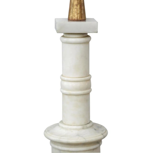 Neoclassical 1950's Italian Carrara Marble Columnar Lamp For Sale - Image 3 of 6