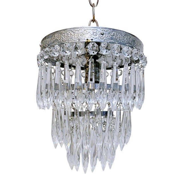 Vintage 1960s Italian Silver Rim Upside Down Layered Chandelier For Sale