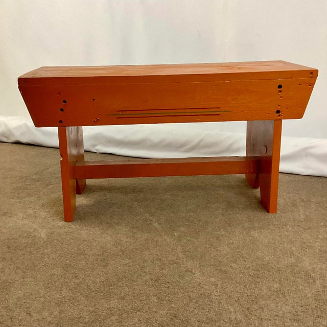 1970s Vintage Arts & Crafts Farmhouse Folk Art Painted Pine Bench For Sale - Image 6 of 11