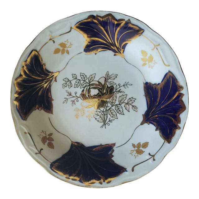 Vintage Alpine Cuisine Germany Cobalt Blue & Gold Dinner Plate For Sale