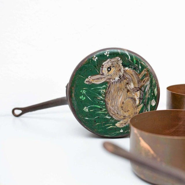 Vintage Hand Painted Rustic Brass Pots, 1960, Set of 5 For Sale - Image 6 of 17