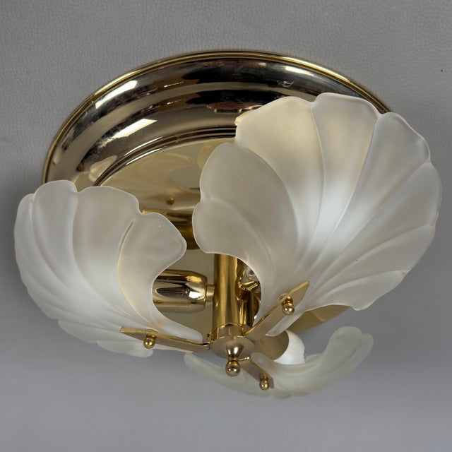 Vintage Ceiling Lamp in Polished Brass Leaves and Satin Glass, 1970s For Sale - Image 12 of 12