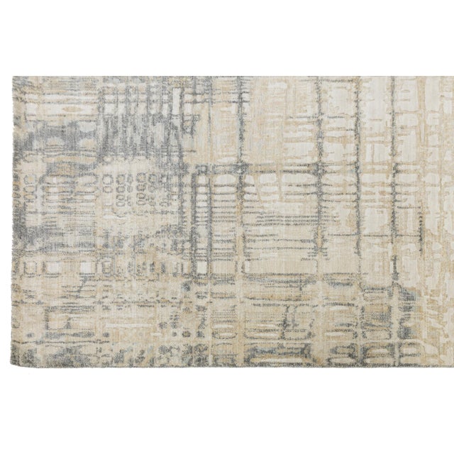 Textile Modern Abstract Gridded Hand-Loomed Rug – Sand & Slate Gray Wool/Nylon Blend For Sale - Image 7 of 10