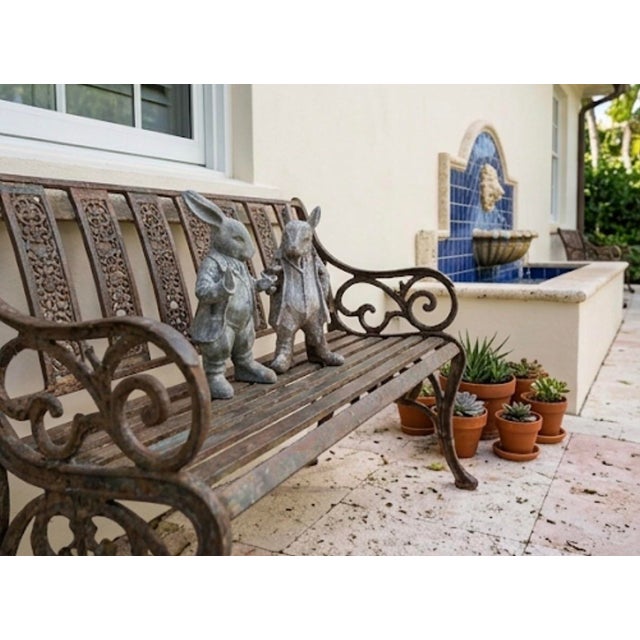 A Pair of Vintage Cast Iron Anthropomorphic Hare and Mouse Garden Statues For Sale - Image 12 of 12