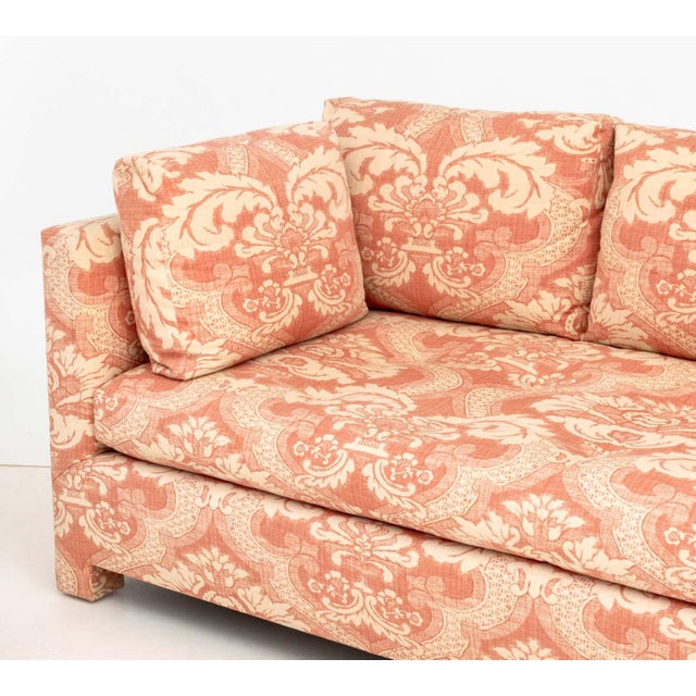 Late 20th Century Pink and White Linen Upholstered Three-Seat Sofa For Sale - Image 5 of 9