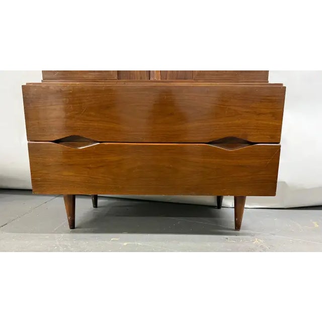 Brown Mid-Century Modern American of Martinsville Walnut High Boy Dresser or Armoire For Sale - Image 8 of 18