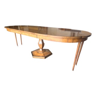 Vintage Mastercraft Olive Ash Burl Expandable Dining Table With Two Leaves, Seats 8–10 For Sale