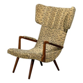 Danish Cabinetmaker, Wingback Chair, Beech, Fabric, Denmark, 1950s For Sale