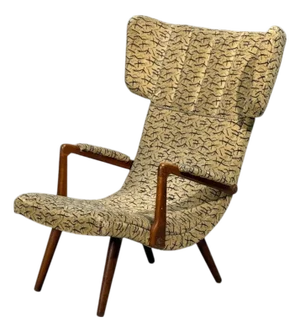 Danish Cabinetmaker, Wingback Chair, Beech, Fabric, Denmark, 1950s