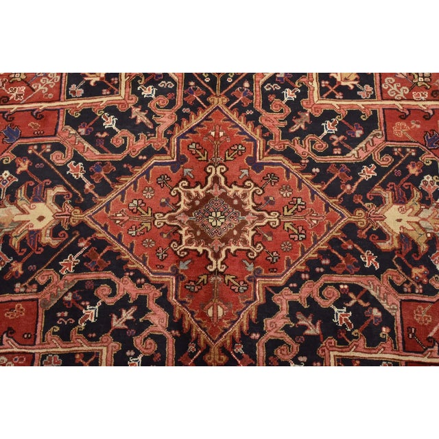 Heriz Rug 9'9'' X 12'10'' Red Wool Vintage Traditional Hand-Knotted Carpet For Sale In Philadelphia - Image 6 of 15