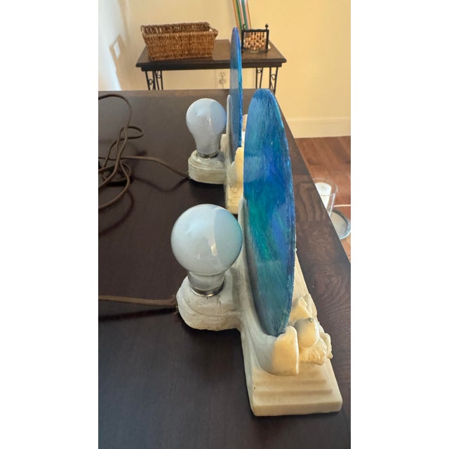 Glass 1920s Art Deco Figural Alabaster & Slag Glass "Full Moon" Pierrot Lamps - A Pair For Sale - Image 7 of 9