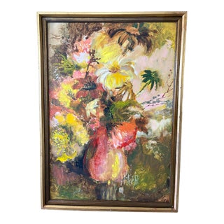 Mid-Century Modern Floral Abstract Acrylic on Board For Sale