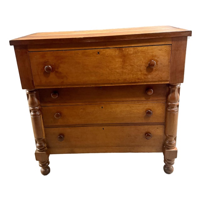 Antique Cherry Empire Four Drawer Chest With Full Pilasters For Sale