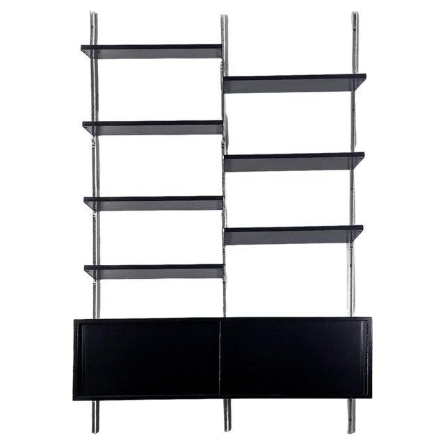 Italian Modern Black Wood and Metal Bookcase E22 attributed to Borsani for Tecno, 1970s For Sale