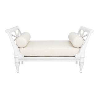 Michael Taylor White Marine Lacquer Teak Gibbings Bench For Sale