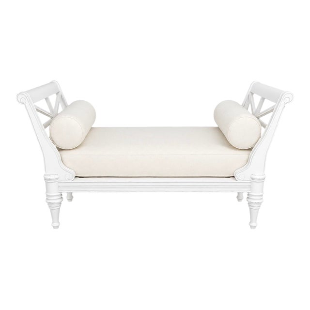 Michael Taylor White Marine Lacquer Teak Gibbings Bench For Sale