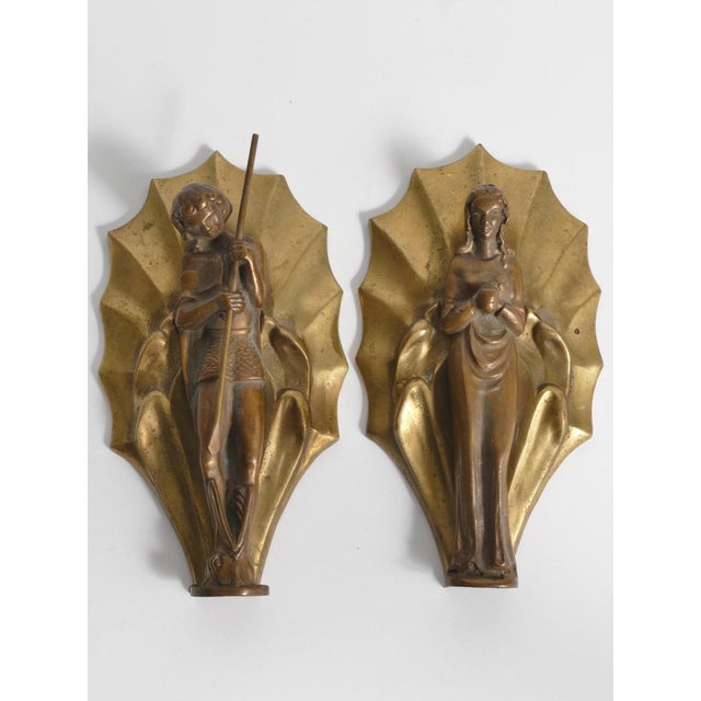 Art Nouveau Brass Wall Plaques – Saint George, The Dragon and The Princess, Set of 2 Relief Sculptures A beautifully...