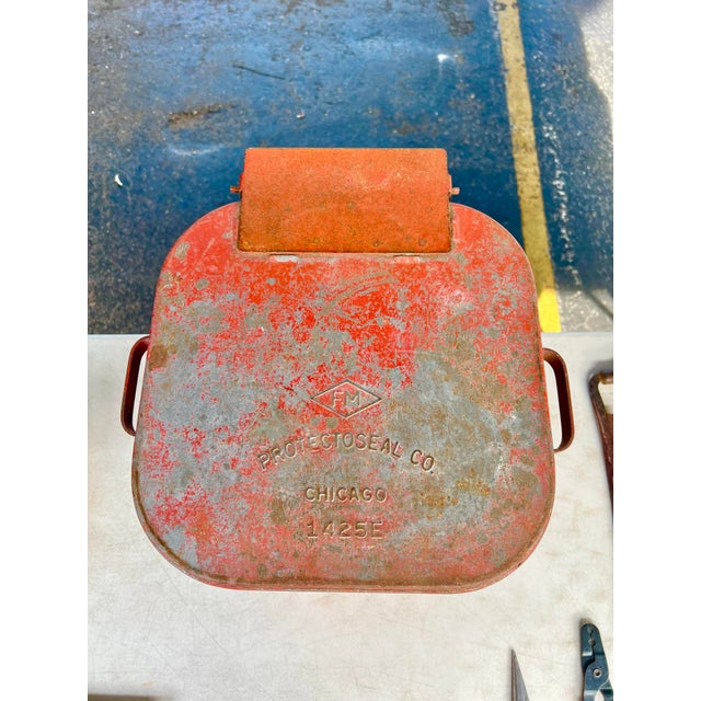 Vintage Red Industrial Waste Basket-Garage Oil Rags For Sale - Image 4 of 7