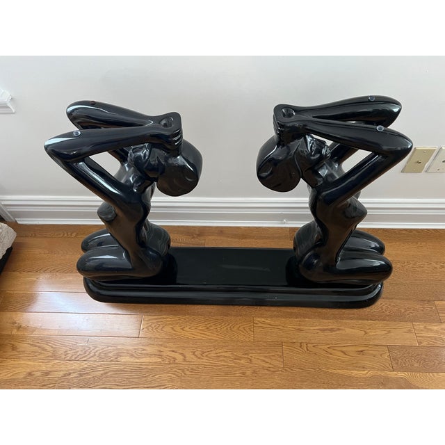 Paint 1980 Art Deco Black Lacquer Ladies Console Table For Sale - Image 7 of 8