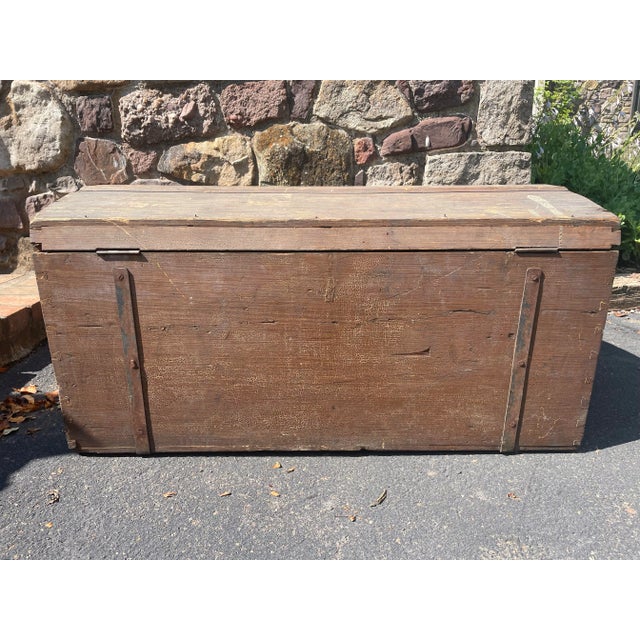 Antique Immigrants Trunk with a classic domed lid, handmade in the late 1800s. The solid wood chest has metal handles and...