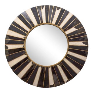 Modern Mirror With Shagreen, Shell and Bronze Patina Brass Details by R&y Augousti For Sale