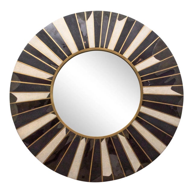 Modern Mirror With Shagreen, Shell and Bronze Patina Brass Details by R&y Augousti For Sale
