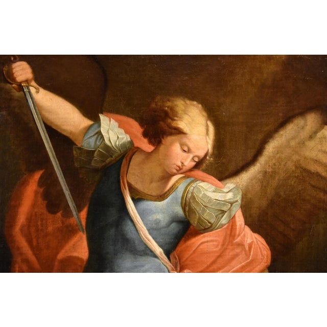Follower of Guido Reni, Archangel Michael Reni, 1700, Oil on Canvas For Sale - Image 8 of 15