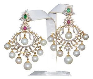 Certified Natural 116CT VS F Diamond Emerald Ruby Pearl 18K Gold 2-IN-1 Earrings, A Pair