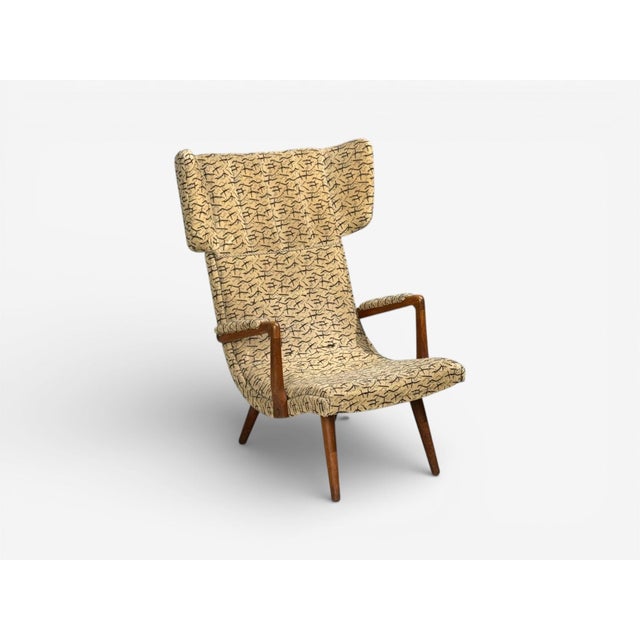 Danish Cabinetmaker, Wingback Chair, Beech, Fabric, Denmark, 1950s For Sale - Image 4 of 10