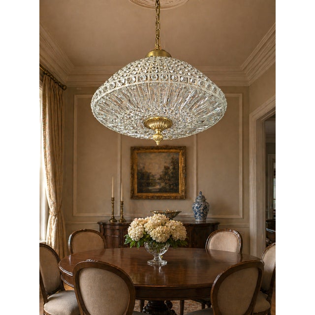 1960 French Gold Bronze Crystal Chandelier 1 Light For Sale - Image 6 of 12