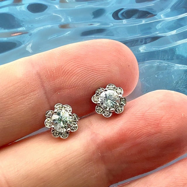 Blue Natural Sapphire Diamond Stud Earrings 14k White Gold 1.62 TCW Certified For Sale - Image 8 of 18