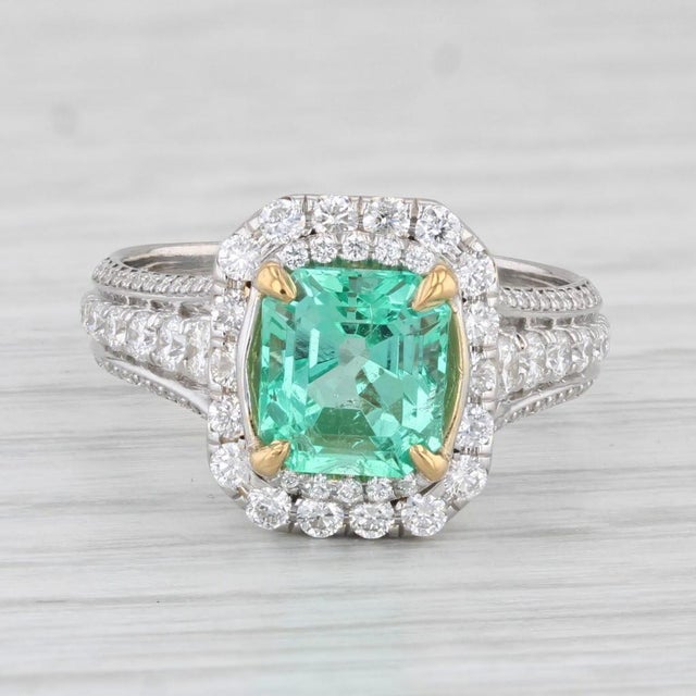 2010s 2.59ctw Emerald Diamond Halo Engagement Ring 18k White Gold Size 6 Gia For Sale - Image 5 of 8