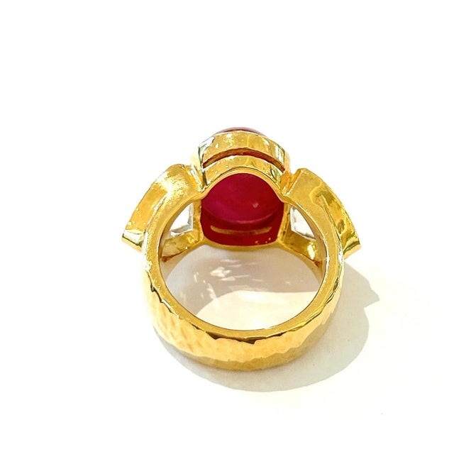 This is part of Chairish’s Fine Jewelry assortment. Red natural ruby, Oval cabochon shape - 13 carats White natural topaz,...