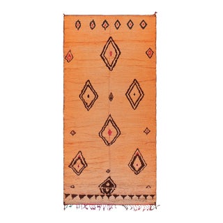 Vintage Moroccan Runner Rug in Orange With Diamond Patterns, From Rug & Kilim For Sale