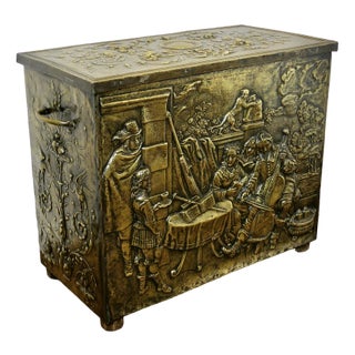 Early Heavily Embossed Brass Box For Sale