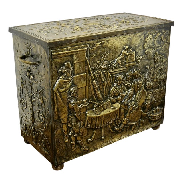 Early Heavily Embossed Brass Box For Sale