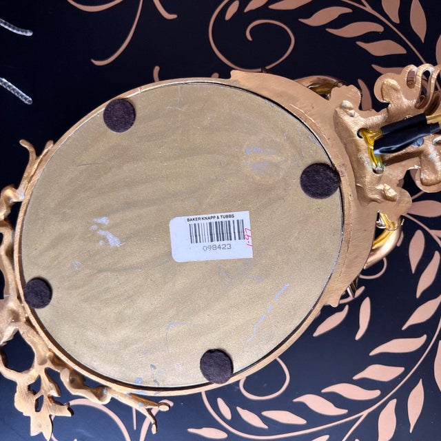 Gold Stunning vintage Baker Knapp and Tubbs gilt brass two-bulb wall sconce // French-style wall light with mirrored back // Floral wall sconce For Sale - Image 8 of 10