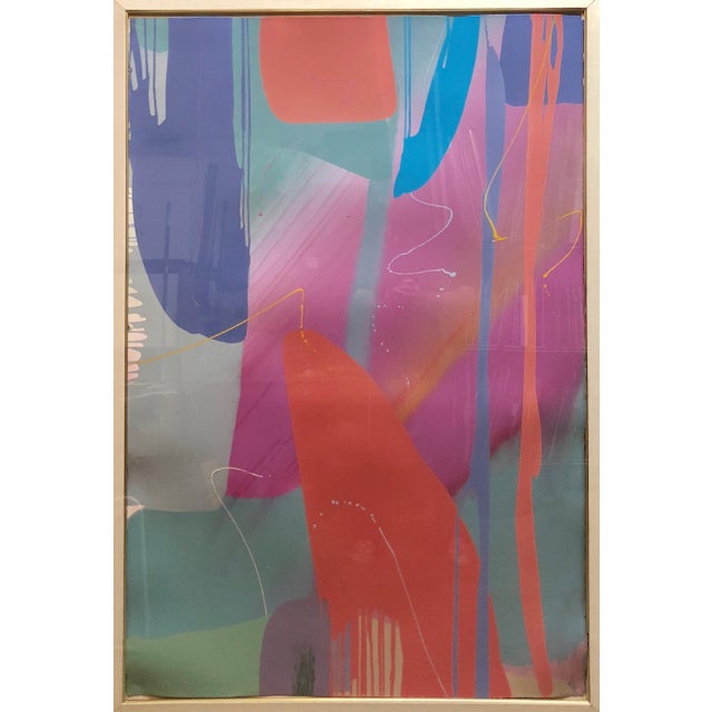 size is with frame. this is a very large piece. Bright, vivid, large Abstract Expressionist color field painting. Similar...