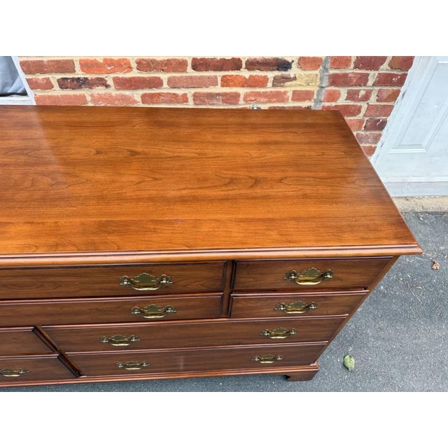 Late 20th Century Henkel Harris Chippendale Style Solid Cherry Dresser With Mirror For Sale - Image 13 of 17