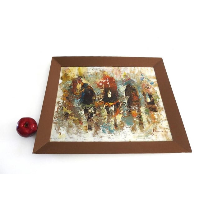 Mid-Century Modern Mid-Century Modern Abstract Horse Racers Oil Painting – Signed James For Sale - Image 3 of 12