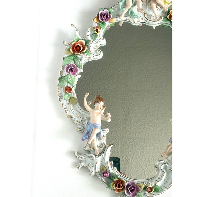 Ceramic Baroque Style Putti Porcelain Mirror from PMP Plaue Schierholz, 1950s For Sale - Image 7 of 10