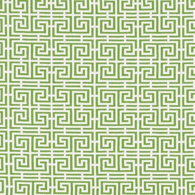 Modern Schumacher Chinois Fret Fabric in Green / White For Sale - Image 3 of 3
