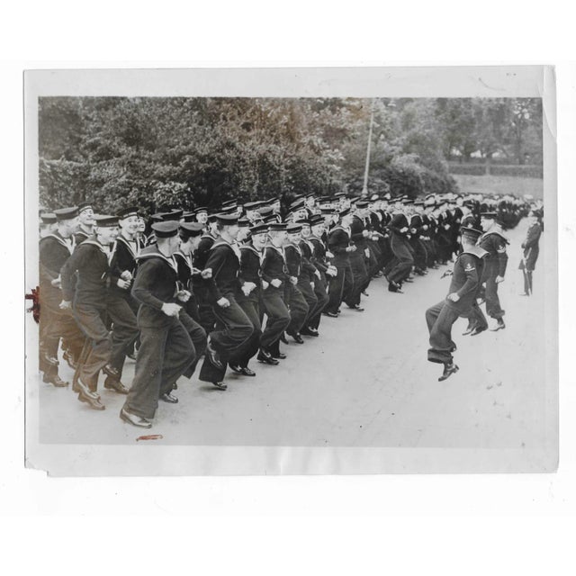 1936 black & white photo of British sailors running in place in formation to stay warm. Combined shipping available,...